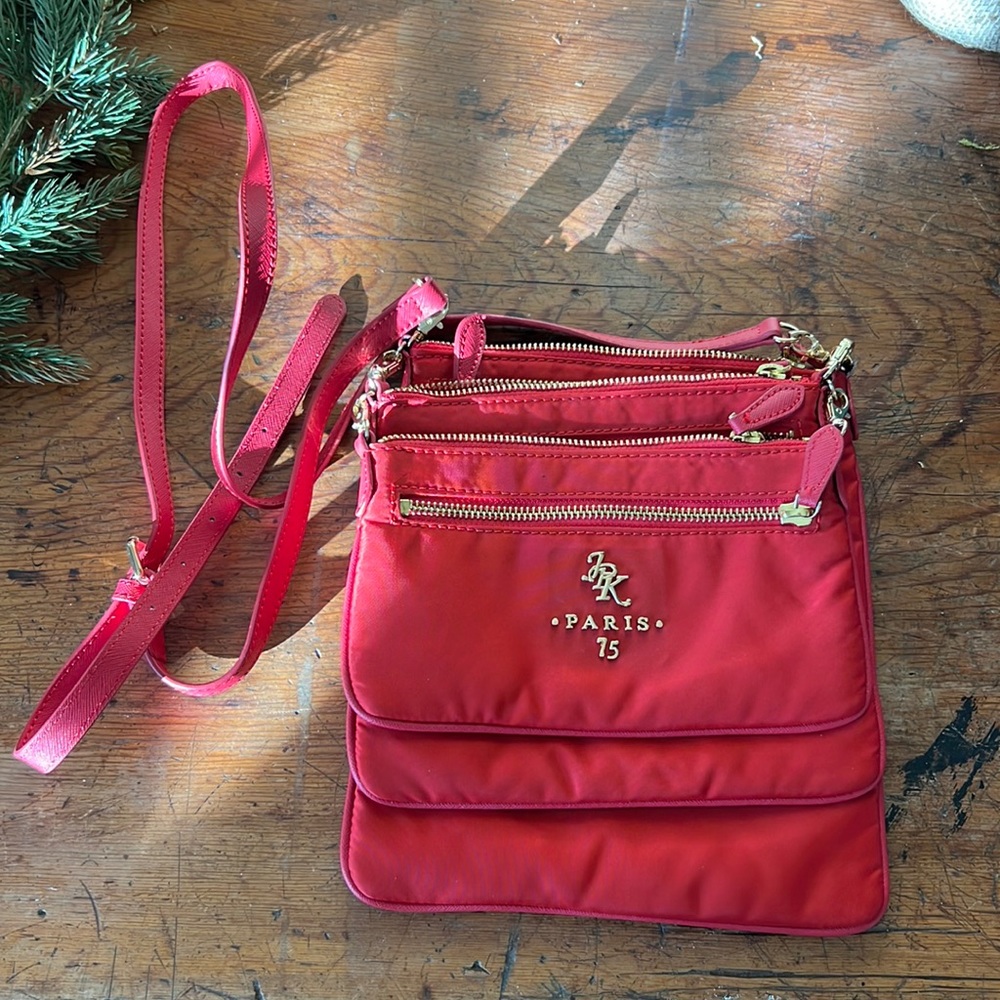 JPK, Red Crossbody Set of 3 Bags, with Gold Accents
